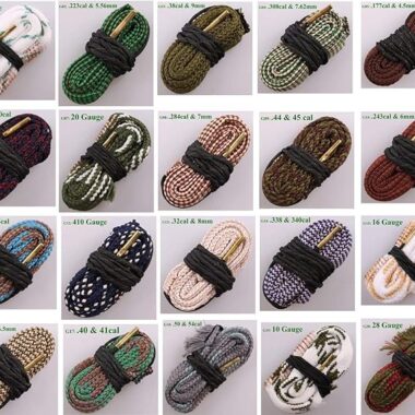 Bore Cleaner, Bore Cleaning Kit for .223 5.56mm/.22/9mm/.380/12 GA/.30/.308/.44 Cal and Others More Calibers, Reusable and Compact Bore Rope Brush Cleaner