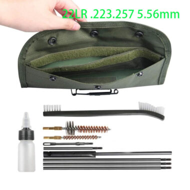 22LR .223.257 5.56mm Rifle or Hunting Shotgun Cleaning Kits with Durable Pouch, Portable Rifle Cleaner Metal Brush Set